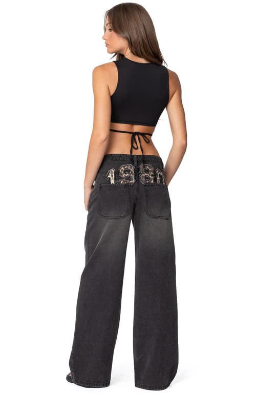 Shop Edikted 1980 Patch Wide Leg Jeans In Black Washed