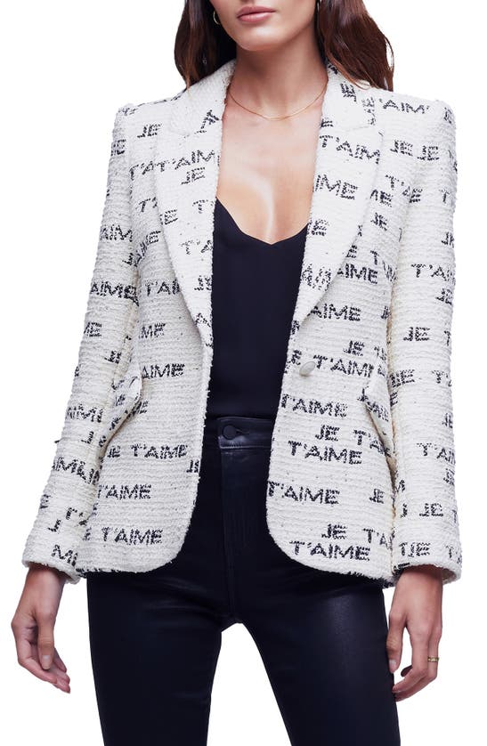 L Agence Chamberlain Tweed Blazer In Ivory/black Je Taime