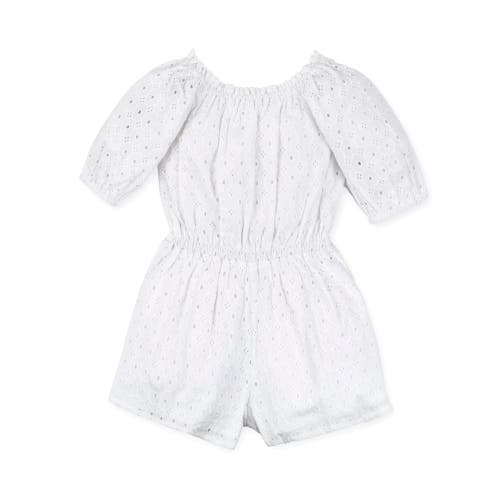 Shop Hope & Henry Girls' Puff Sleeve Eyelet Romper, Kids In White Circle Grid Eyelet