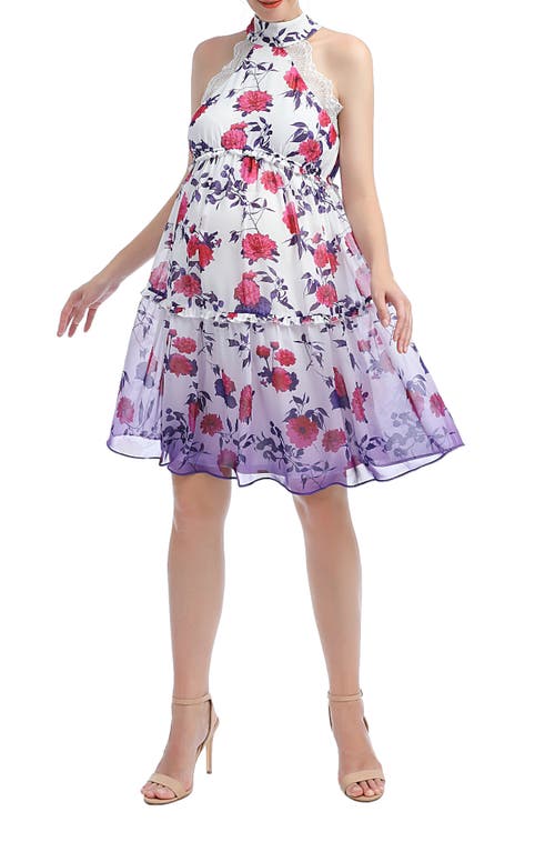 Kimi and Kai Norah Floral A-Line Halter Maternity Dress in Purple