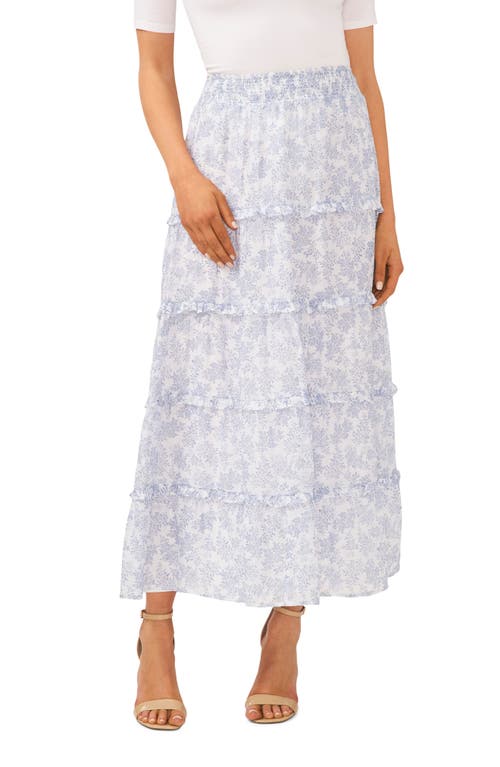 CeCe Smocked Tiered Maxi Skirt in Ultra White