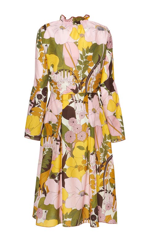 La Doublej Casanova Floral-print Midi Dress In Big Flower Rose Pink