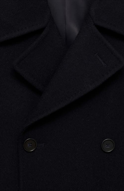 Shop Mango Double Breasted Wool Blend Coat In Dark Navy