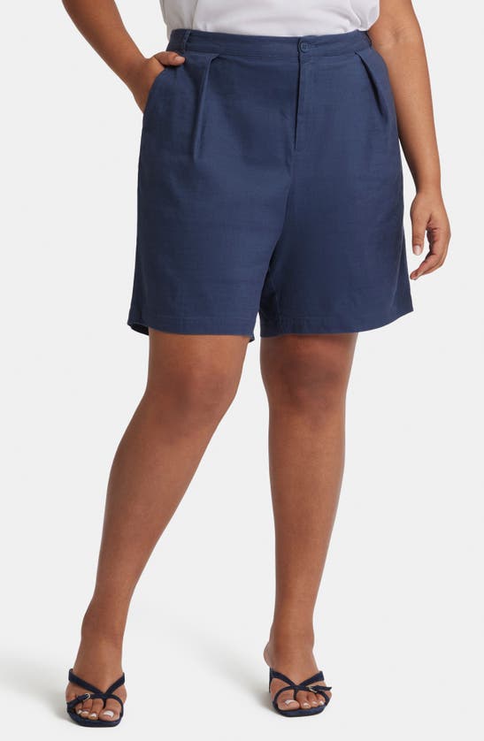 Nydj Relaxed Linen Blend Shorts In Oxford Navy