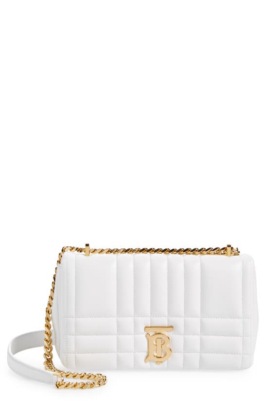 Burberry Small Lola Tb Quilted Leather Shoulder Bag In White