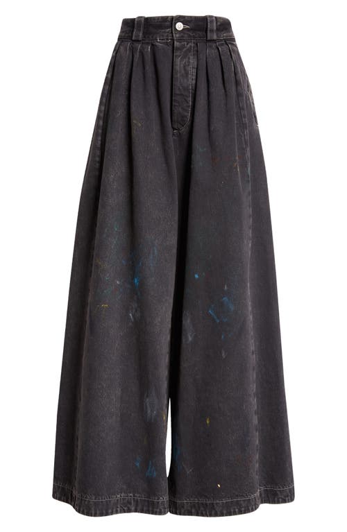 Maison Margiela Paint Splatter Pleated Wide Leg Jeans In Black