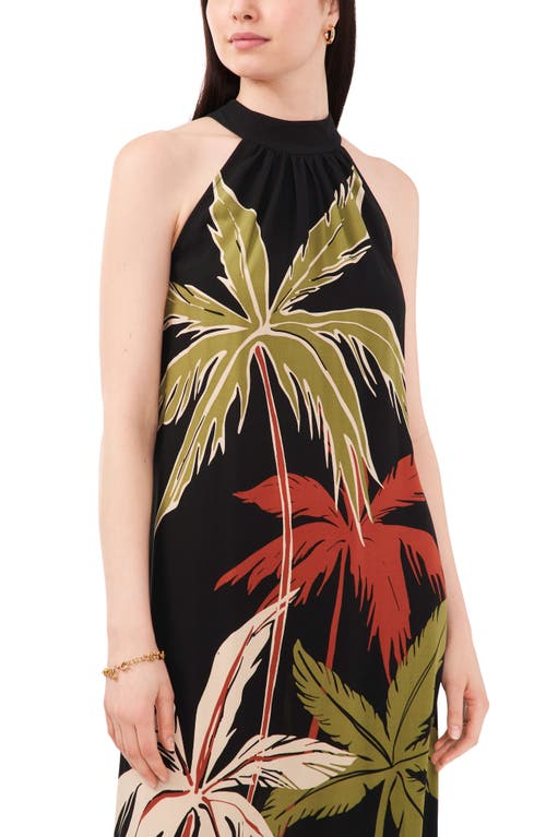 Shop Vince Camuto Tropical Print Halter Dress In Rich Black