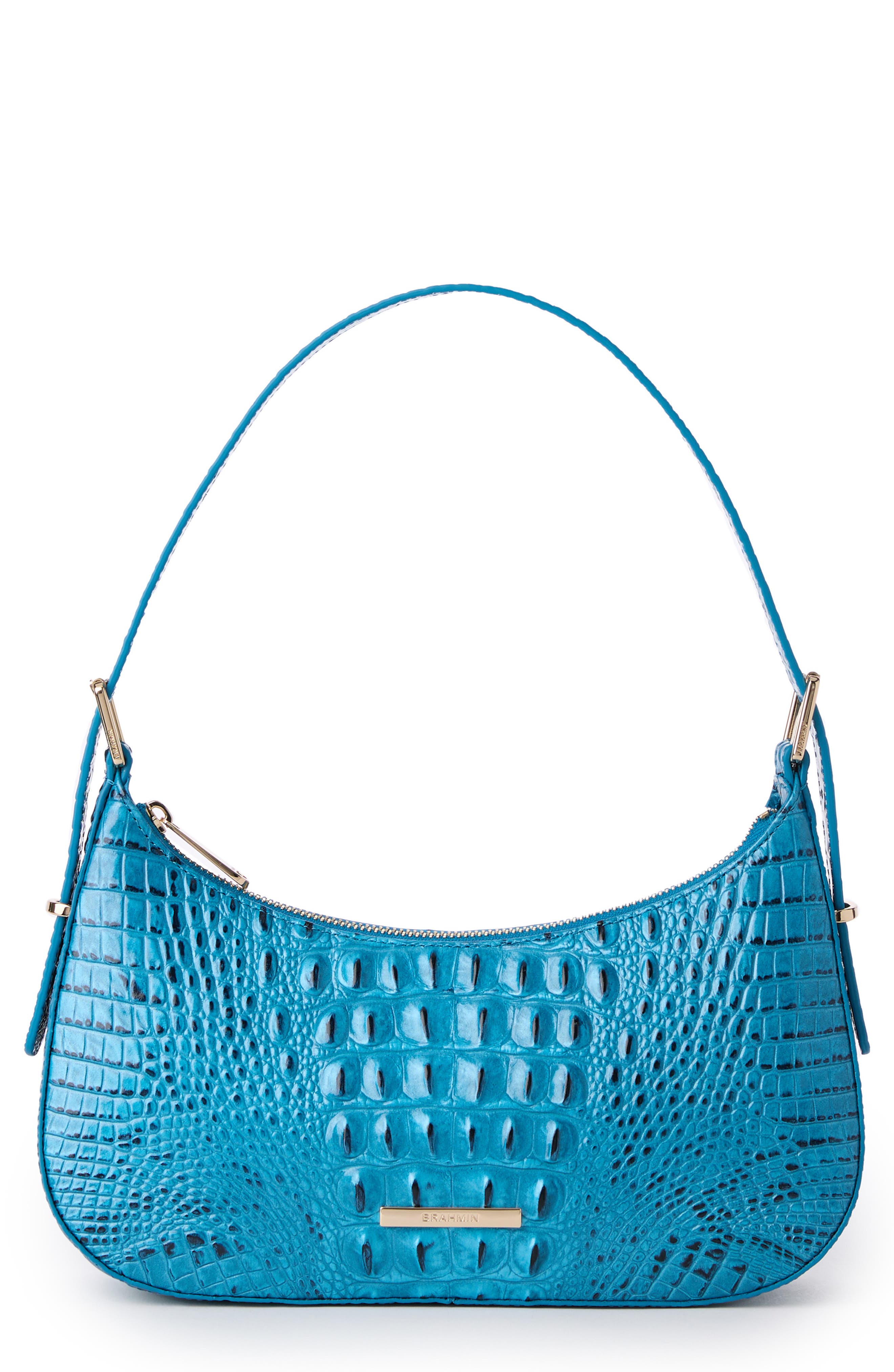 Brahmin Kyrie Croc Embossed Leather Shoulder Bag in Vibrant Azure 