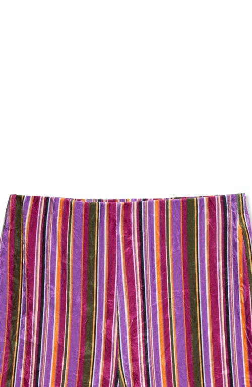 Shop Truce Kids' Stripe Velour Flare Leg Pants In Purple Stripe