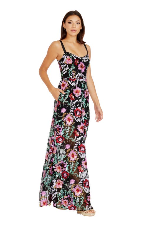 Shop Dress The Population Nina Sequin Floral Fit & Flare Gown In Black Multi