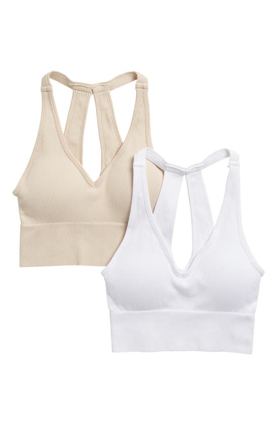 Shop Yogalicious Assorted 2-pack Seamless Rib Sports Bras In Crystal Gray/white