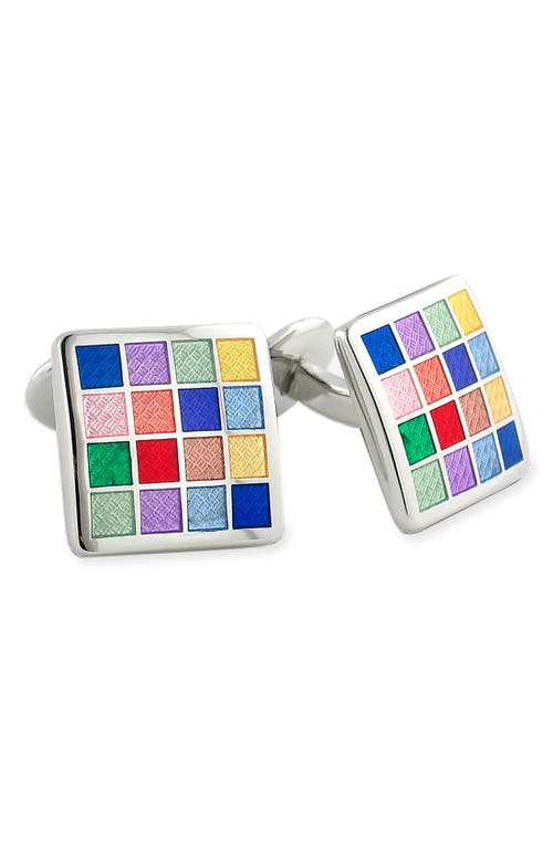 Shop David Donahue Sterling Silver Cuff Links In Silver/multi