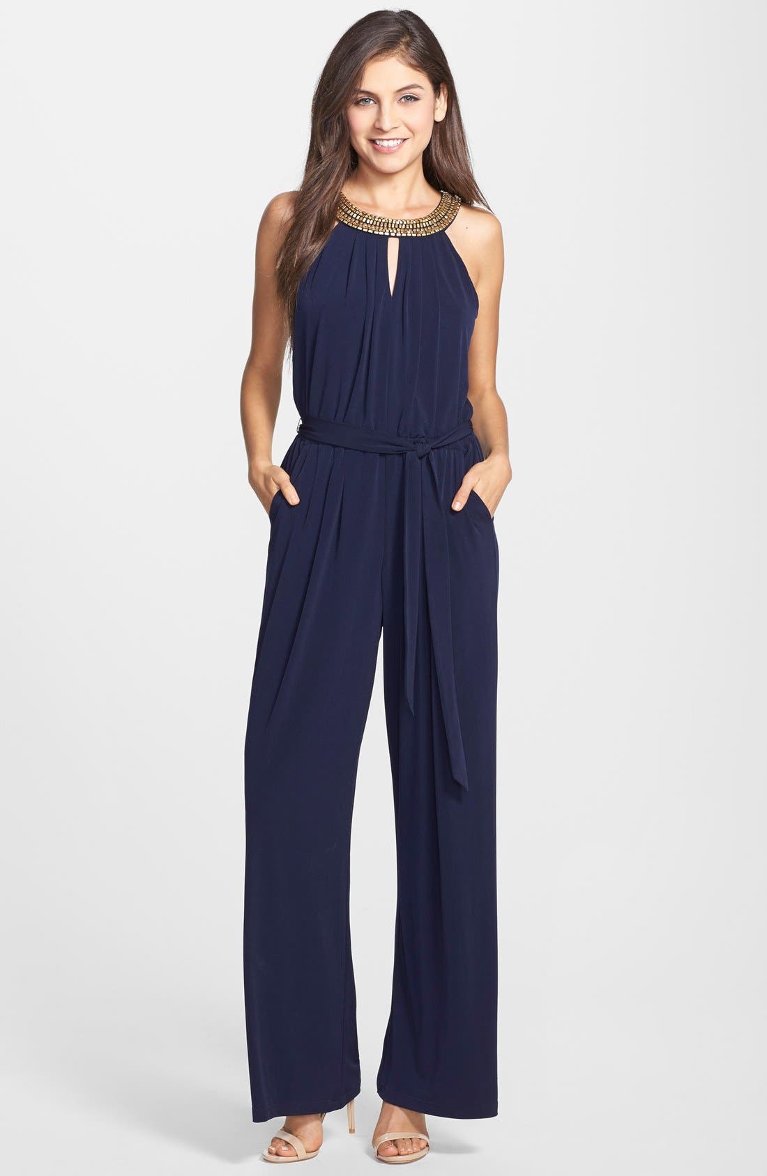 Vince Camuto Beaded Neck Keyhole Jumpsuit Nordstrom