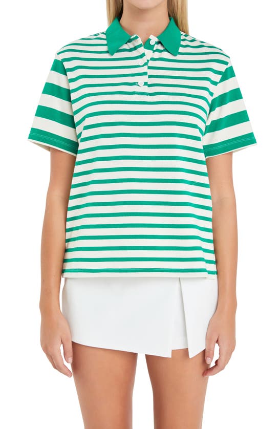 English Factory Stripe Knit Polo In Green