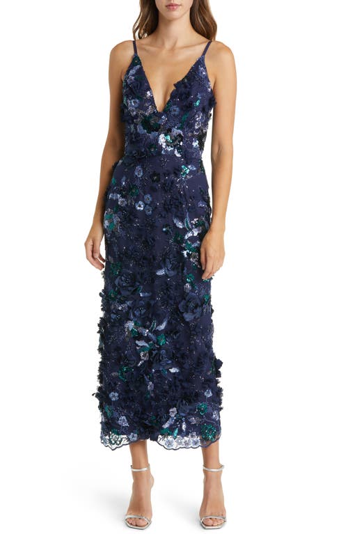 Norah Sequin Floral Gown in Navy Floral