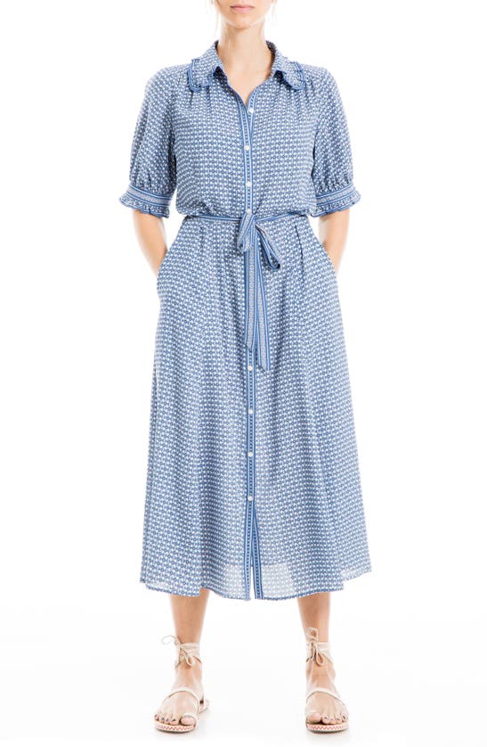 Max Studio Collared Shirt Dress In Blue/ Chambray Checker