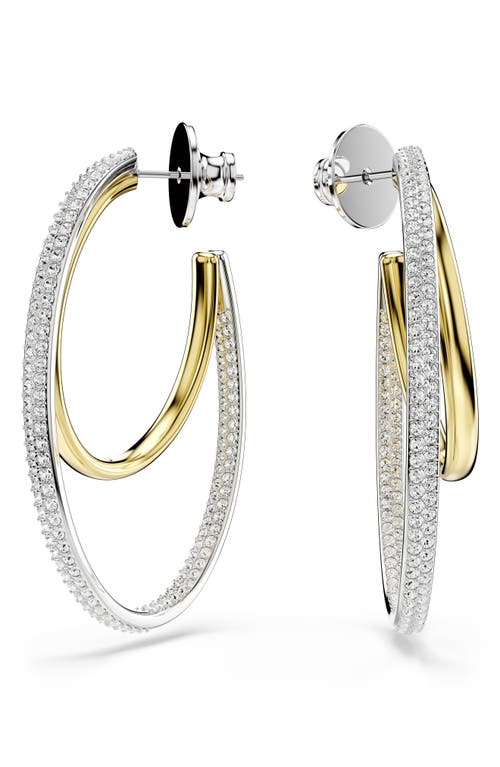Swarovski Hyperbola Crystal Double Row Hoop Earrings In Gold Tone & Rhodium Plated In Silver