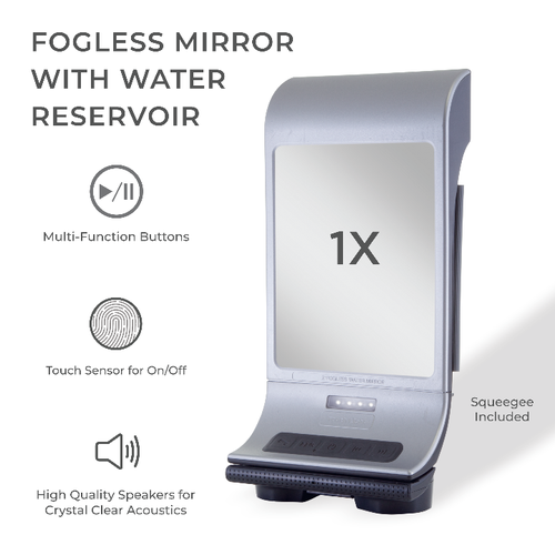 Zadro Fogless Lighted Shower Mirror With Wall Mount & Bluetooth Speaker In Silver