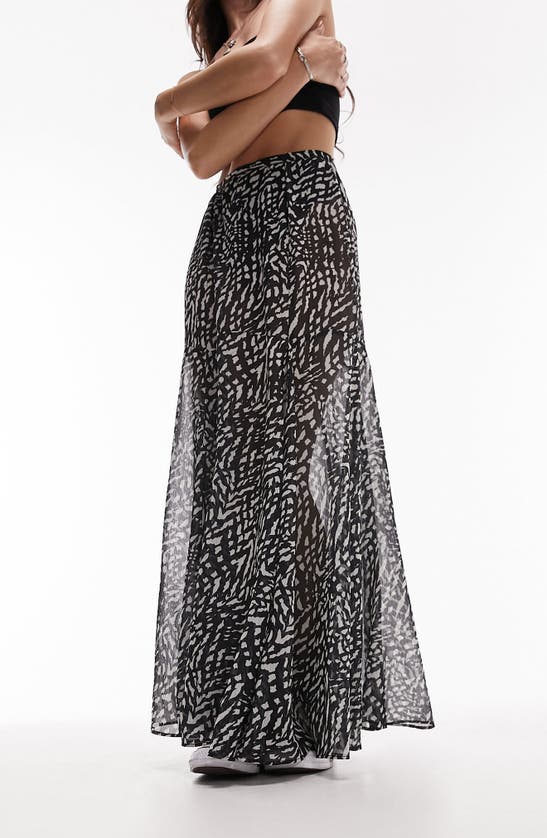 Topshop Printed Sheer Maxi Skirt In Monochrome-multi In Black Multi