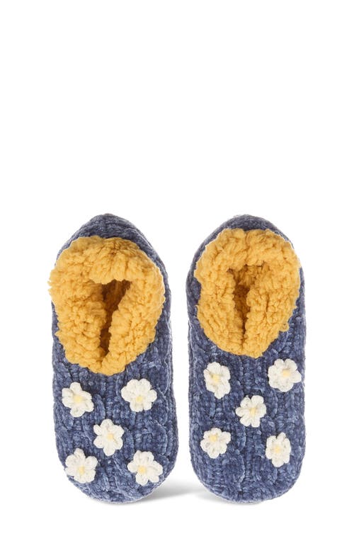 Memoi Dasies Chenille Slipper Socks In Denim