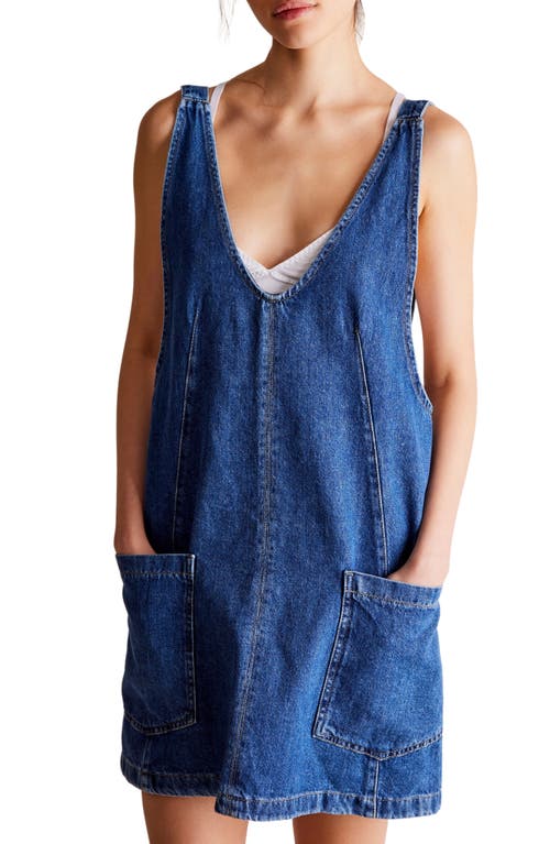 Shop Free People High Roller Denim Short Overalls In Sapphire Blue