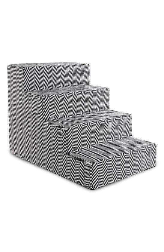 Precious Tails Herringbone High Density Foam 4 Steps Pet Dog Stairs In Black White