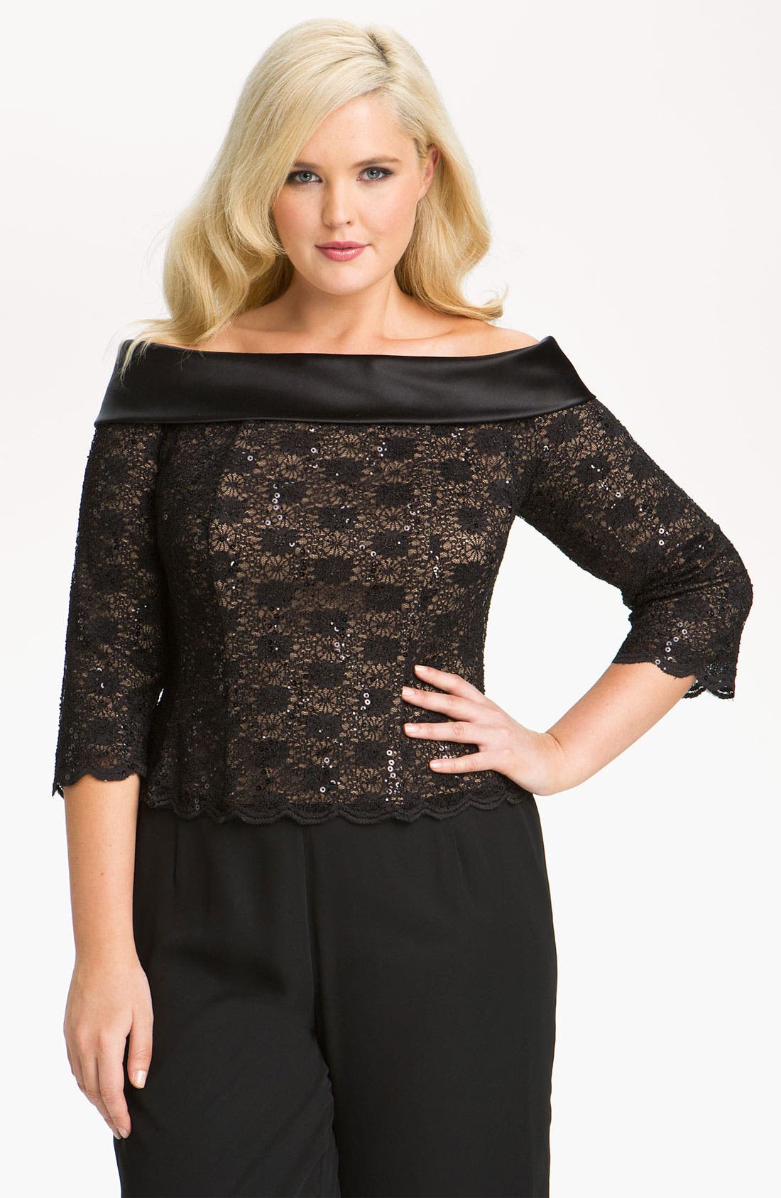 Alex Evenings Sequin Off the Shoulder Lace Top (Plus) Nordstrom