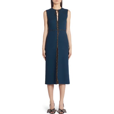 Fendi Logo Trim Wool Crepe Midi Dress, 50 IT - Blue