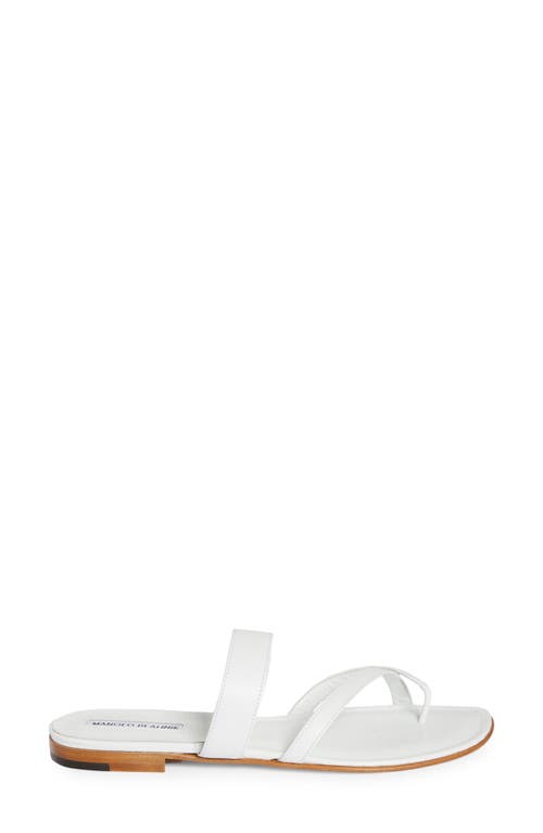 Manolo Blahnik Susa Leather Thong Sandals In White