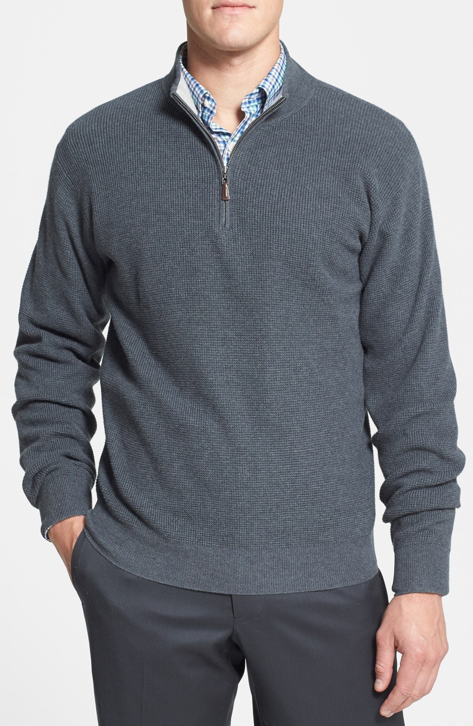 Peter Millar Waffle Knit Cotton & Cashmere Quarter Zip Sweater | Nordstrom
