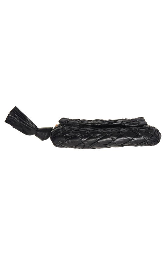 Shop Bottega Veneta Kalimero Intrecciato Leather Shoulder Bag In Black/ Brass