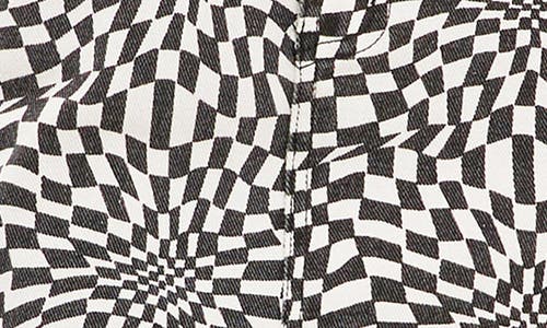 Shop Grey Lab Warped Checkerboard Denim Miniskirt In Black/white