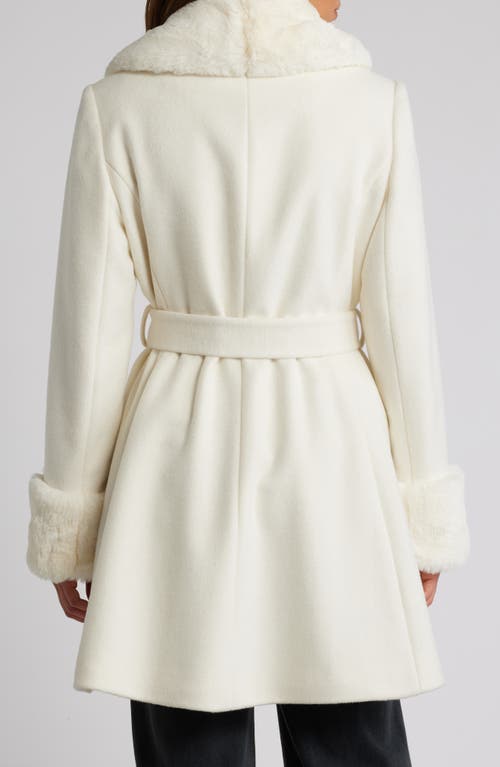 Via Spiga Belted Wool Blend Coat With Faux Fur Trim In Winter White