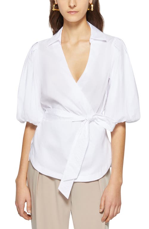 Jonathan Simkhai Waverly Bubble Sleeve Wrap Blouse White at Nordstrom,