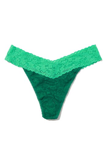 Shop Hanky Panky Colorplay Original Lace Thong In Envy Green/agave