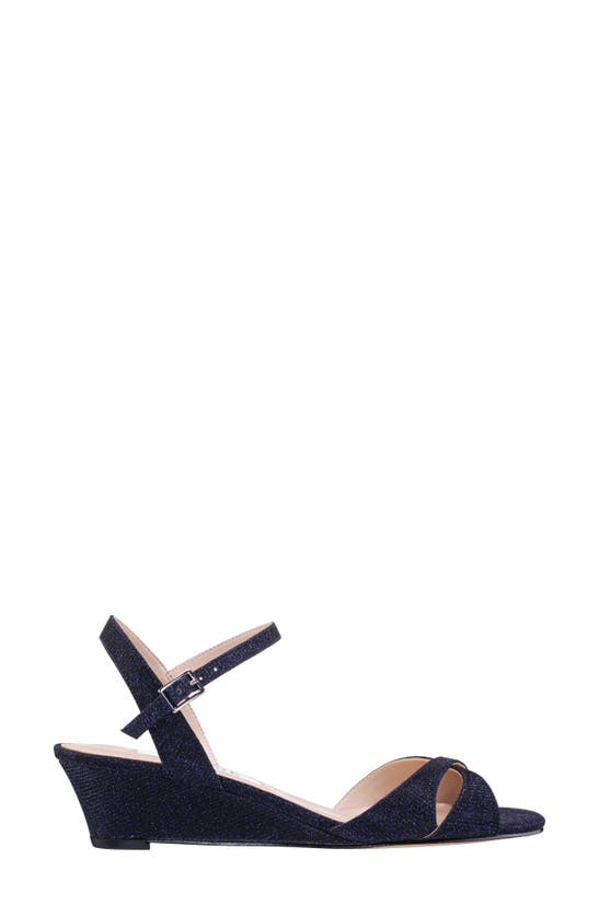 Nina Flora Ankle Strap Wedge Sandal In Navy