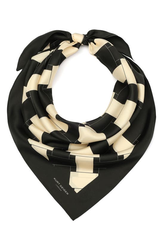 Kurt Geiger Basket Weave Large Silk Scarf In Black