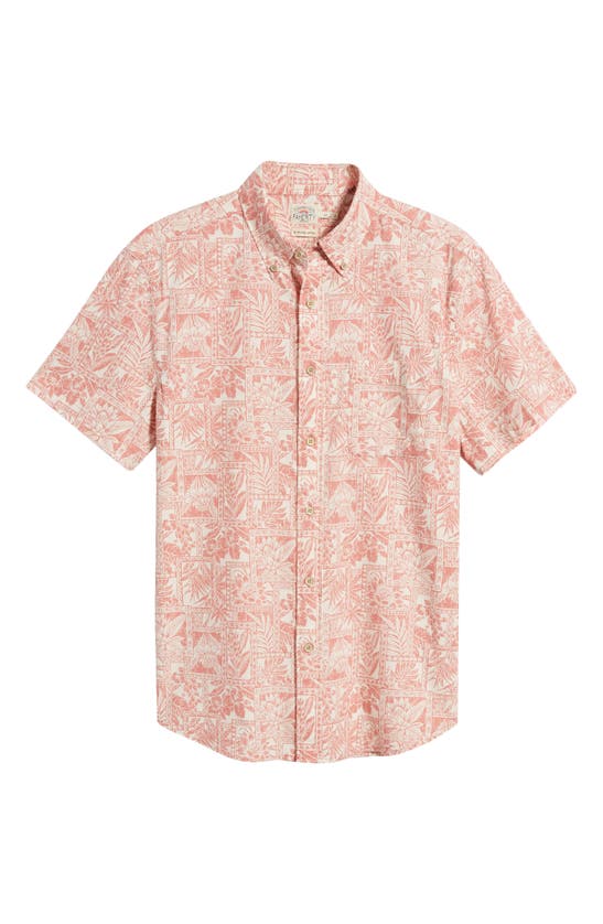 Shop Faherty Playa Regular Fit Print Short Sleeve Button-down Shirt In Coral Tile Print