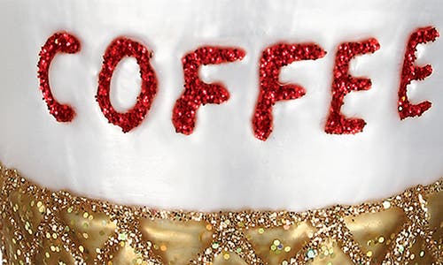 Old World Christmas Coffee To Go Glass Ornament In White/gold/red