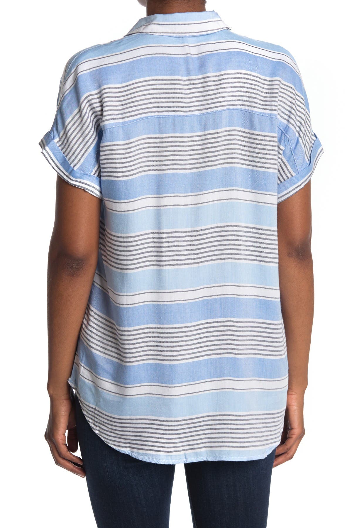 Beachlunchlounge Spencer Striped Short Sleeve Camp Shirt In Dusty Blue