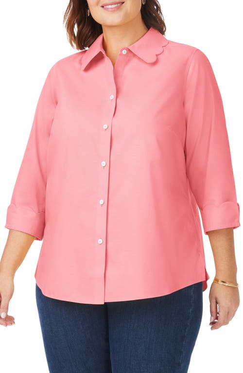 Foxcroft Gwen Three-Quarter Sleeve Cotton Button-Up Shirt in Pink Peach at Nordstrom, Size 22W