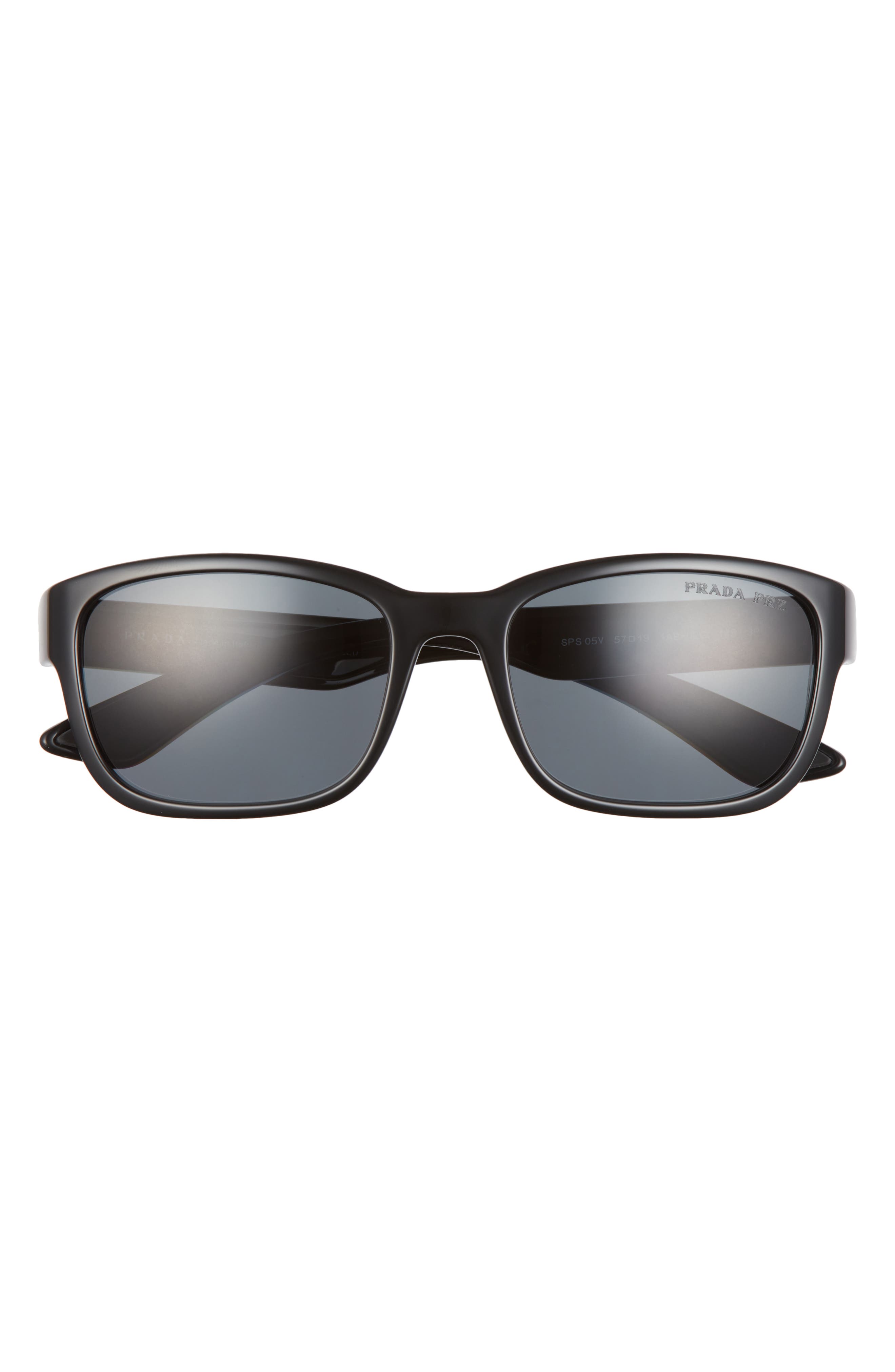 Prada Linea Rossa Impavid 57mm Polarized Wraparound Sunglasses in Black/Dark Grey Polarized at Nordstrom