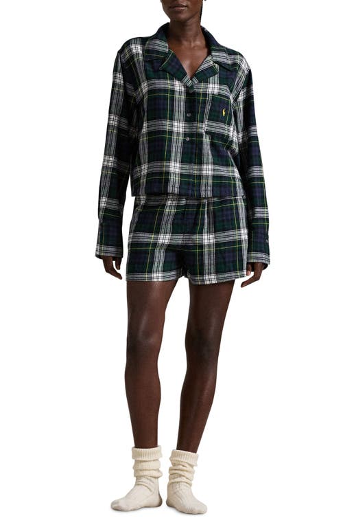 Polo Ralph Lauren Plaid Cotton Flannel Short Sleeve Sleep Set In Evergreen Plaid