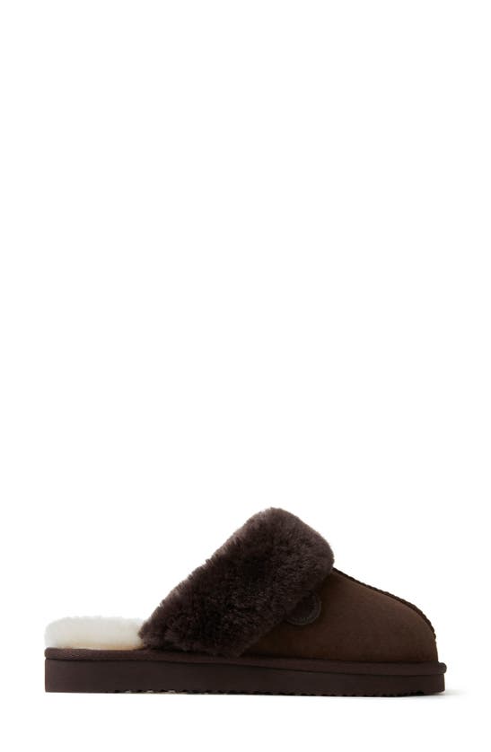 Fireside By Dearfoams Sydney Water Resistant Genuine Shearling Scuff Slipper In Coffee