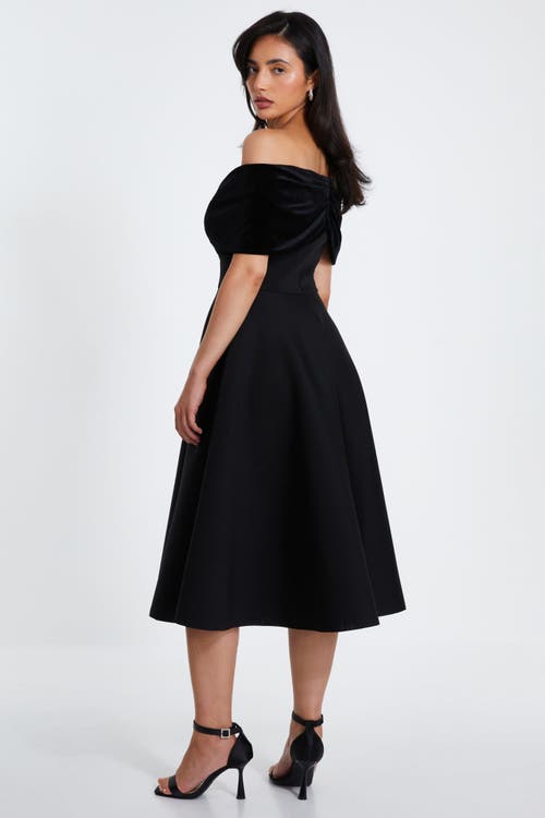 Quiz Velvet And Scuba Foam Bardot Skater Dress In Black