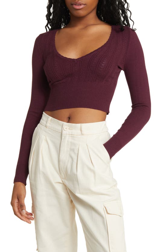 Pacsun Pointelle Stitch Crop Sweater In Winetasting