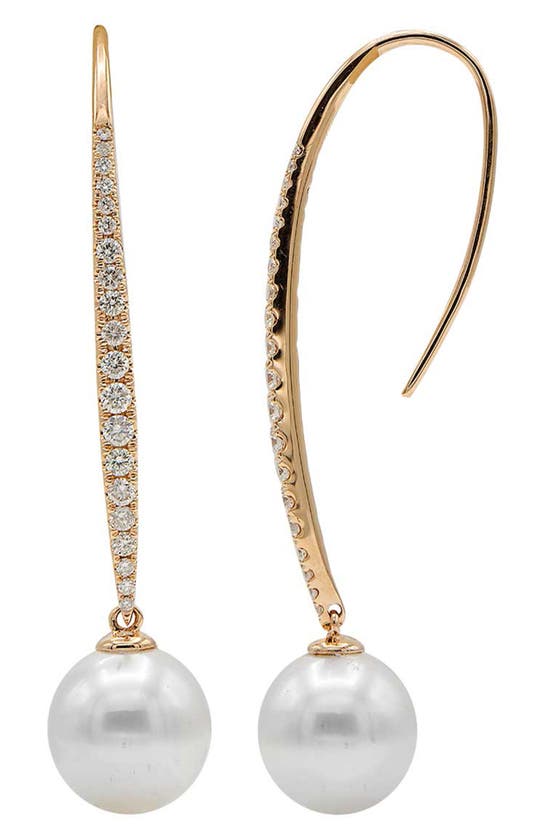 House Of Frosted Kaylee Freshwater Pearl & Diamond Drop Earrings In Gold