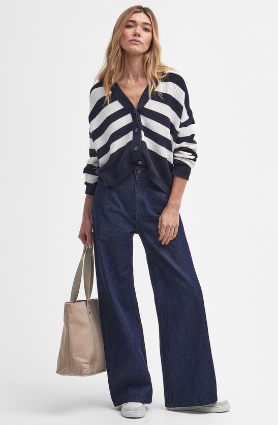 Barbour Mariner Stripe Cotton Cardigan In Navy Stripe