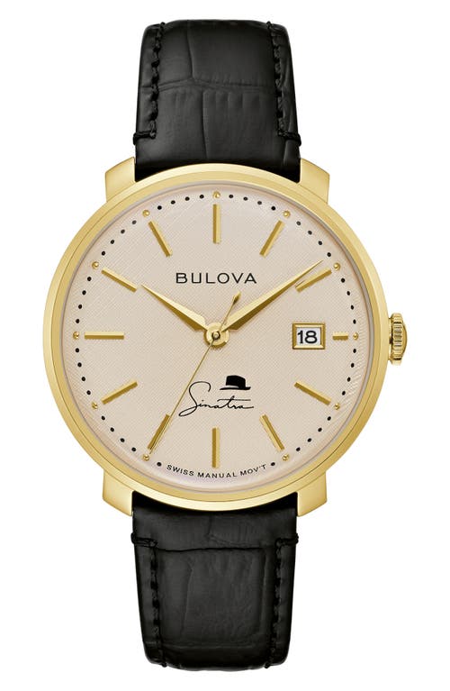 BULOVA Frank Sinatra The Best is Yet to Come Leather Strap Watch in Gold-Tone at Nordstrom