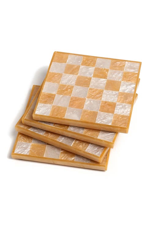 Tiramisu Set Of 4 Checkered Resin Coasters In Orange